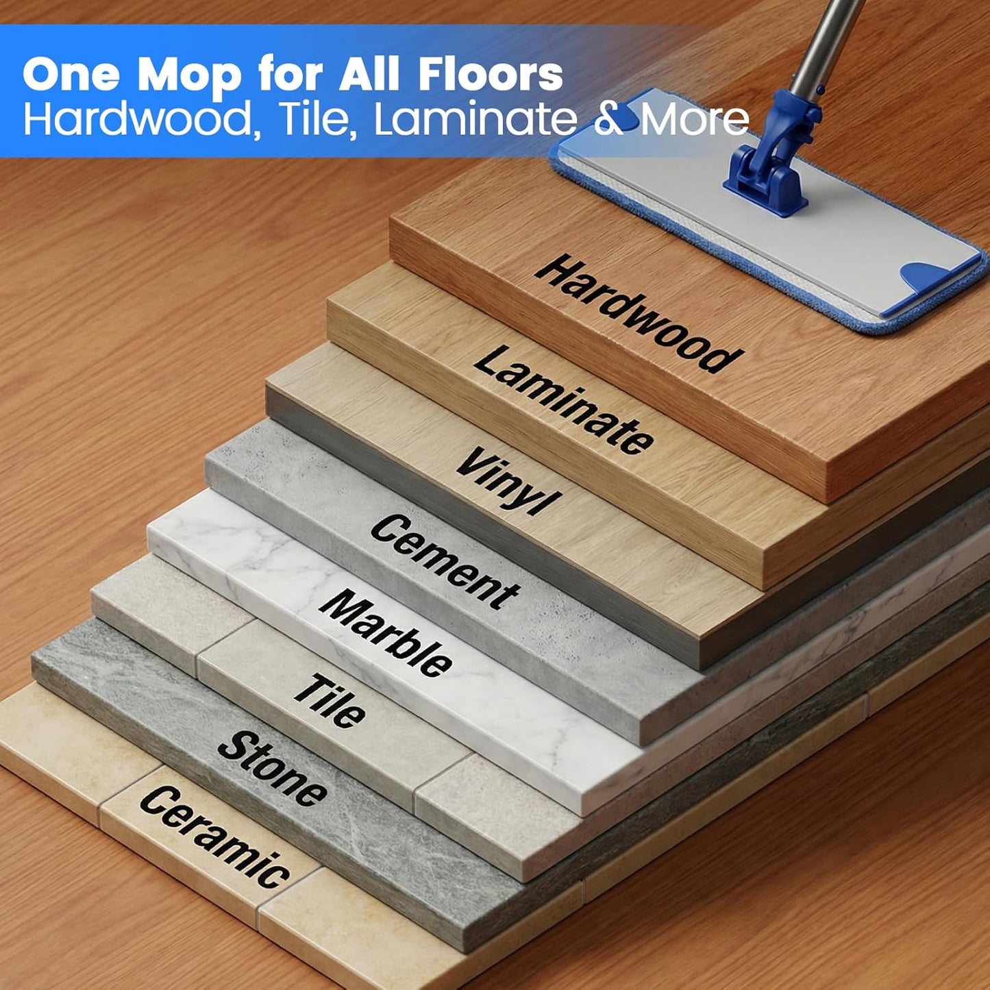 17.5 Inch Professional Microfiber Mop Floor Cleaning System, Heavy Duty Flat Mop with Stainless Steel Handle&Aluminum Alloy Base, 4 Reusable Washable Wet & Dust Mops Pads for Hardwood Tile Laminate