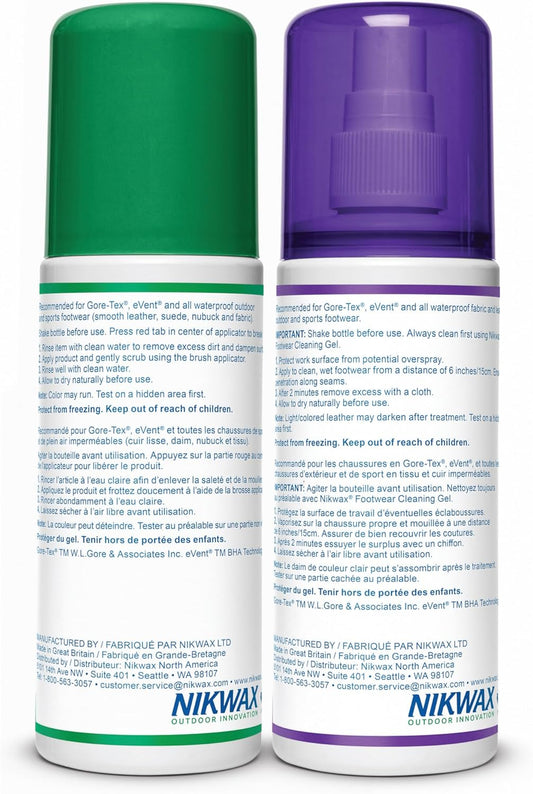 Nikwax Fabric & Leather Footwear Cleaning and Waterproofing Duo-Pack, 125ml, Spray On, Restores DWR Water Repellency, Shoe Care, Boot & Footwear Cleaner, Rain Protection, Safe for Gore-Tex