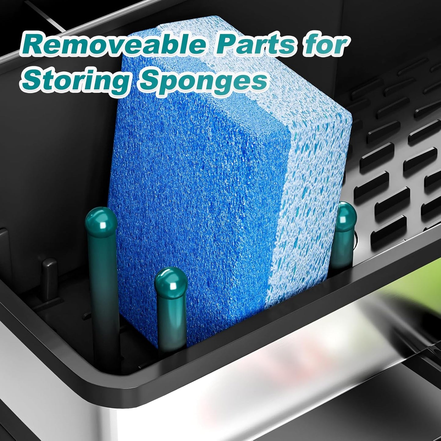 Ewaiira Sink Caddy, Sponge Holder for Kitchen Sink with Brush Holder Dishcloth Rack, Sink Organizer Countertop, Kitchen Organizers Storage Essentials,Black