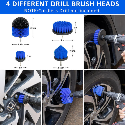 37Pcs Car Detailing Brush Set, Car Detailing Kit, Auto Detailing Drill Brush Set, Car Detailing Brushes, Car Wash Cleaning Tools Kit with Car Vacuum for Interior, Exterior, Wheels, Blue