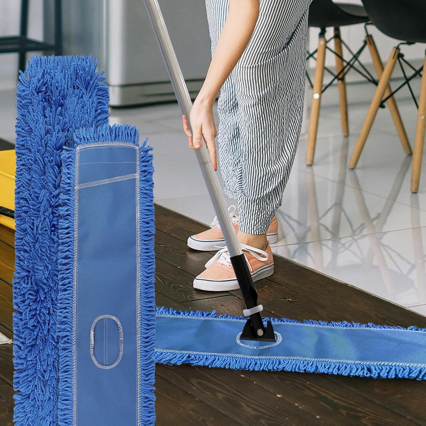 3 Pack 24 Inch Microfiber Dust Mop Head, Medium Washable Commercial Sweeper and Janitorial, Blue