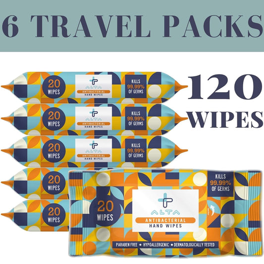 ALTA + Alcohol Free Hand Sanitizing Wipes, Travel Size, 20 Wipes, 6 Packs, Total 120 Pieces