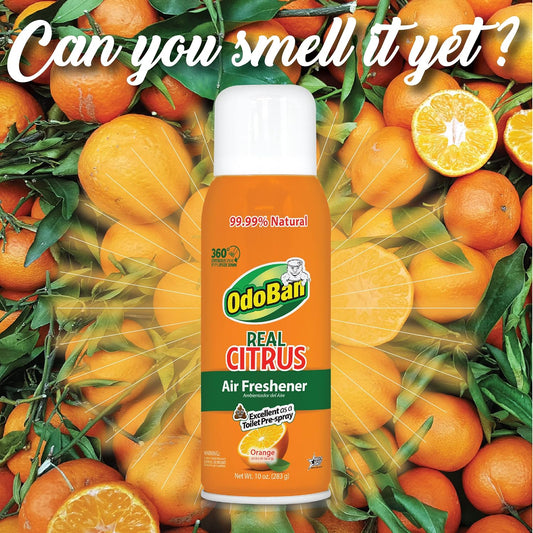 OdoBan Aroma Eliminator, 360-Degree Continuous Spray Natural Oil Real Citrus Air Freshener, Toilet Spray, 2-Pack, 10 Ounces Each, Orange Scent