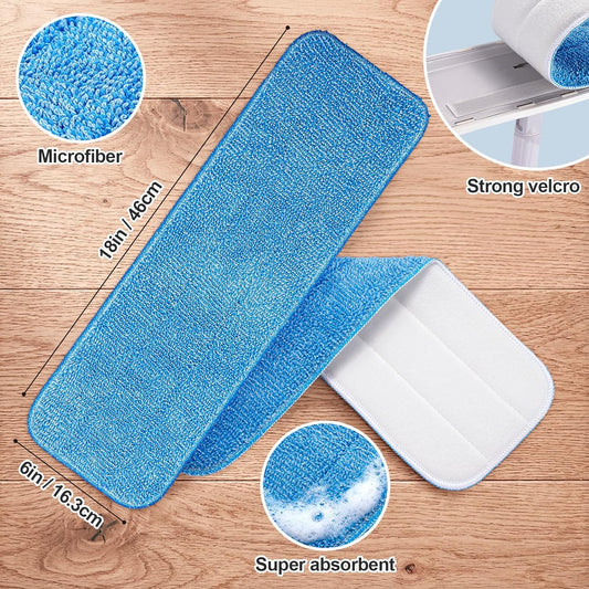 HOMEE Reusable Microfiber Mop Pads, 6 Pack 18"x 6" Mop Head Replacement, Wet/Dry Home & Commercial Cleaning Scrubbing Floor Pad - Blue,Grey,Purple