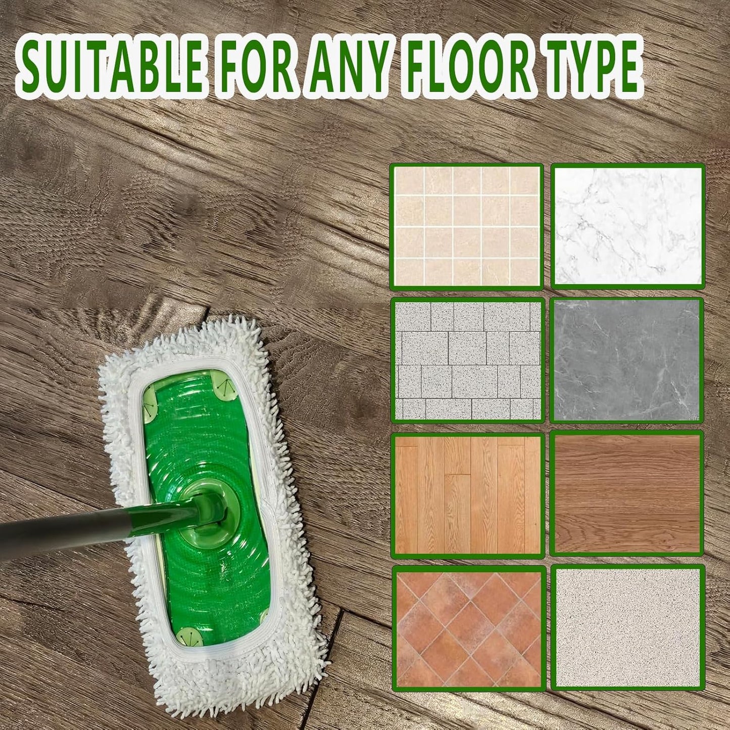 Reusable Microfiber Mop Pads Washable Wet Pads Compatible with Swiffer Sweeper Refills Pads for Wet & Dry Sweeping Cloths Mop Head Replacement for Household Cleaning (Green 4PCS)