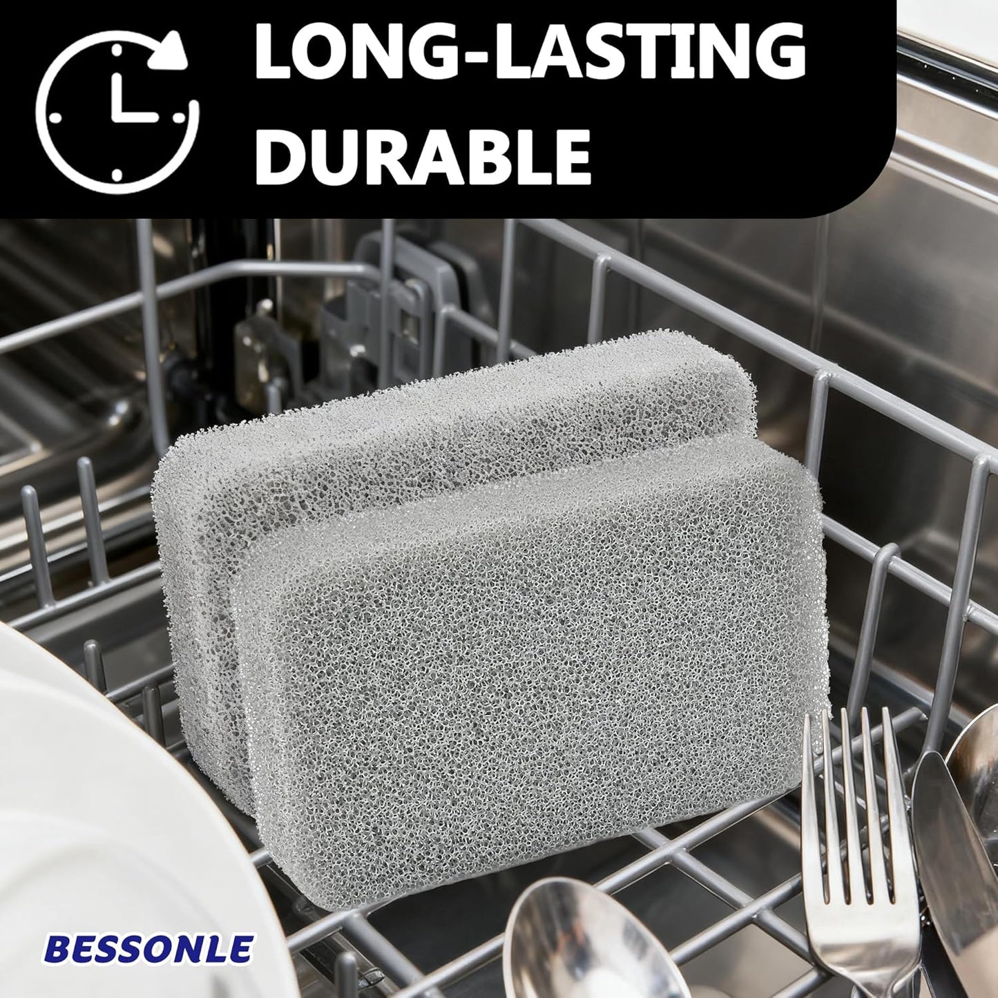8 Pack Silicone Scrubbing Sponges, Heavy-Duty, Non-Scratch Kitchen Sponges - Reusable, Odor-Free, Perfect as Cleaning for Dishes, Non-Stick, Countertops (Grey)