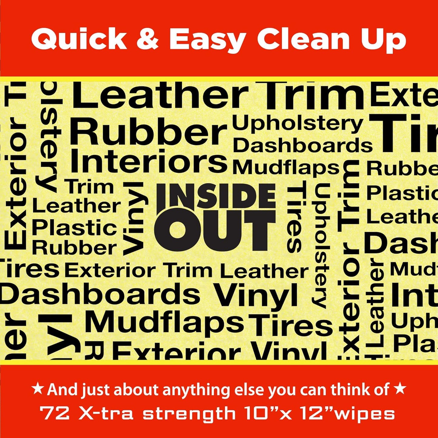 Mule Head Inside Out Protectant Wipes – Automotive Interior & Exterior Cleaner for Vinyl, Leather, Rubber & Trim, UV Protection, Non-Greasy, 72 Count, 10" x 12"