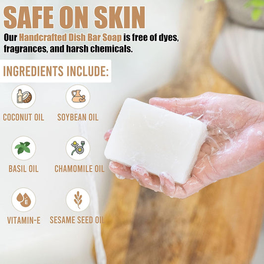 Dish Soap Bar with Bamboo Soap Dish Tray – Solid Dish Soap Block, Eco Friendly Non Toxic Plant Based Dishwashing Soap, Fragrance Free, Zero Waste, Biodegradable Kitchen Soap (5.64 oz)
