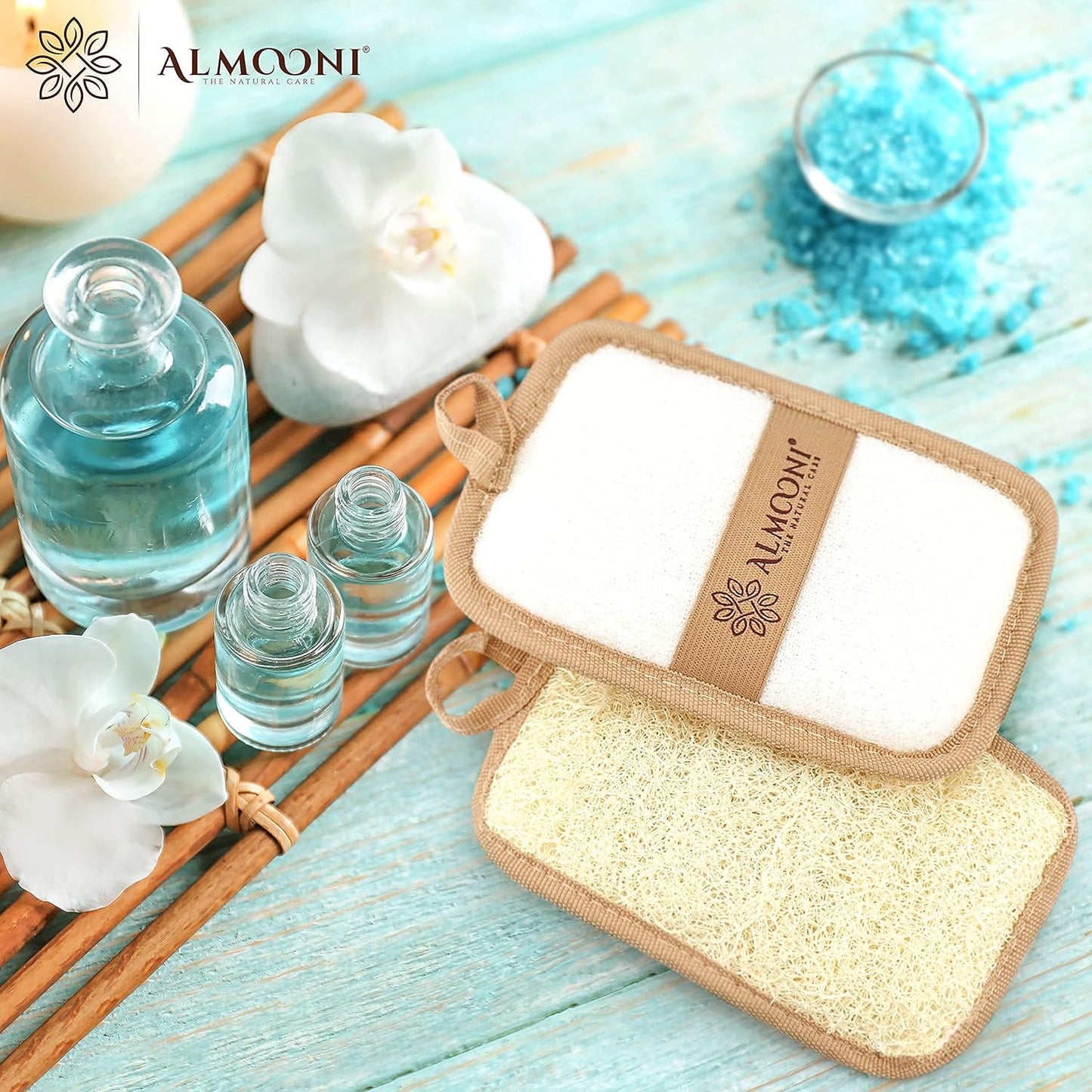Almooni Natural Loofah Exfoliating Body Scrubber, Made with Natural Egyptian Shower Loofah Sponge, Bath Shower Loofah Sponge for Women and Men, for Face and Body That Gets You Clean - 2 Count (1 Pack)