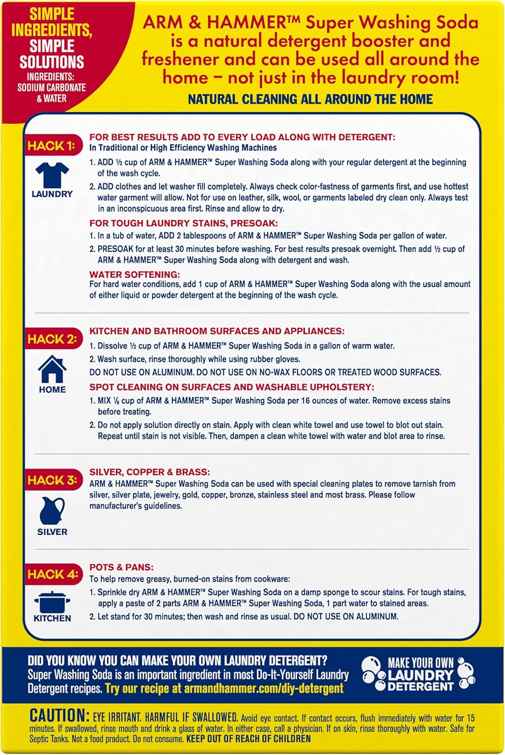 ARM & HAMMER Super Washing Soda Household Cleaner and Laundry Booster, 55 oz Box