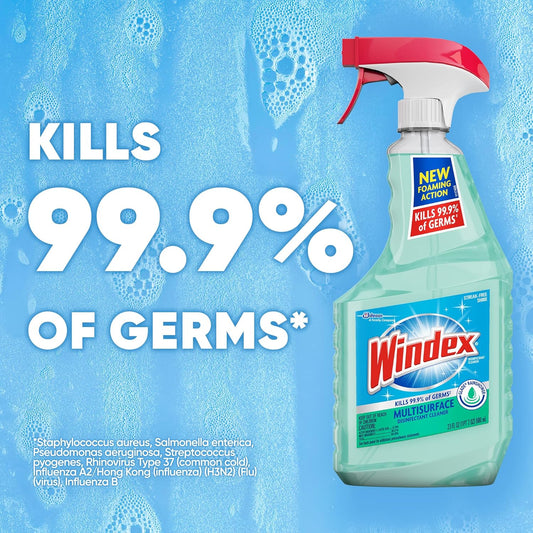 Windex Multipurpose Cleaner Disinfectant Spray Trigger Bottle, New Foaming Action Formula, Surface Cleaning Spray, Glade Rainshower Scent, 32 Fl Oz