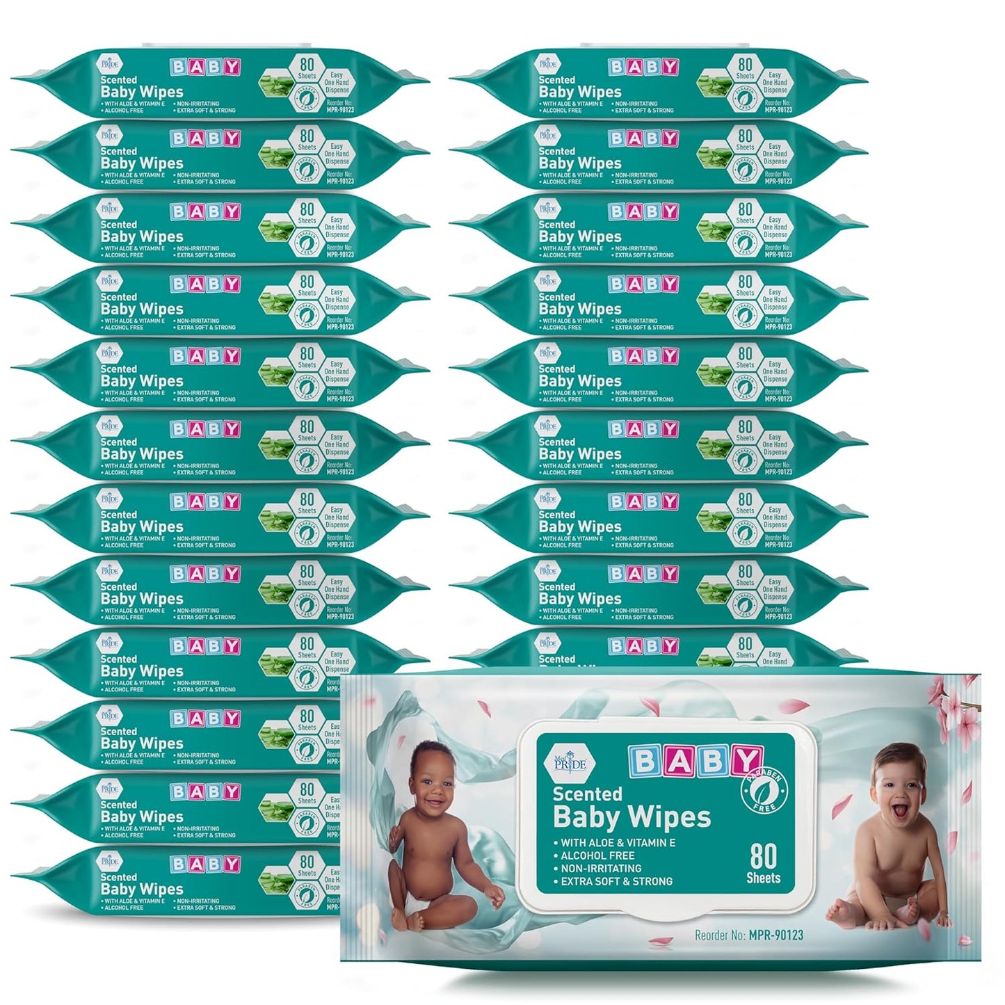 MED PRIDE Scented Baby Wipes, 24 Pack (80 Wipes Each), Aloe & Vitamin E, Alcohol Free, Paraben Free, Soft & Strong Baby Wet Wipes with Resealable Lid