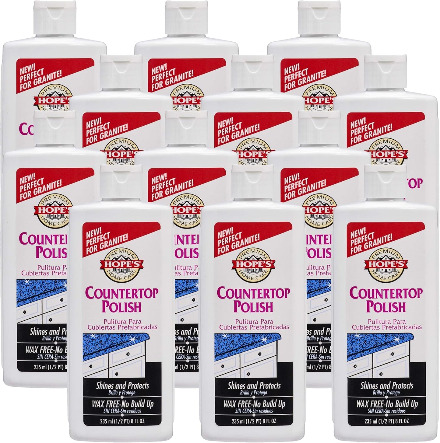 HOPE'S Countertop Restoration Polish - Shines and Protects with No Build-Up - Streak-Free Kitchen Counter Cleaner - Quartz, Marble, Corian, Laminate, Granite Countertop Cleaner, 8 Fl Oz, Pack of 1
