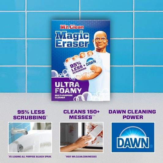 Mr. Clean Magic Eraser Ultra Foamy Multi Purpose Cleaner, Foaming Magic Eraser Sponge Multi Surface Cleaner, 1ct (Pack of 2)