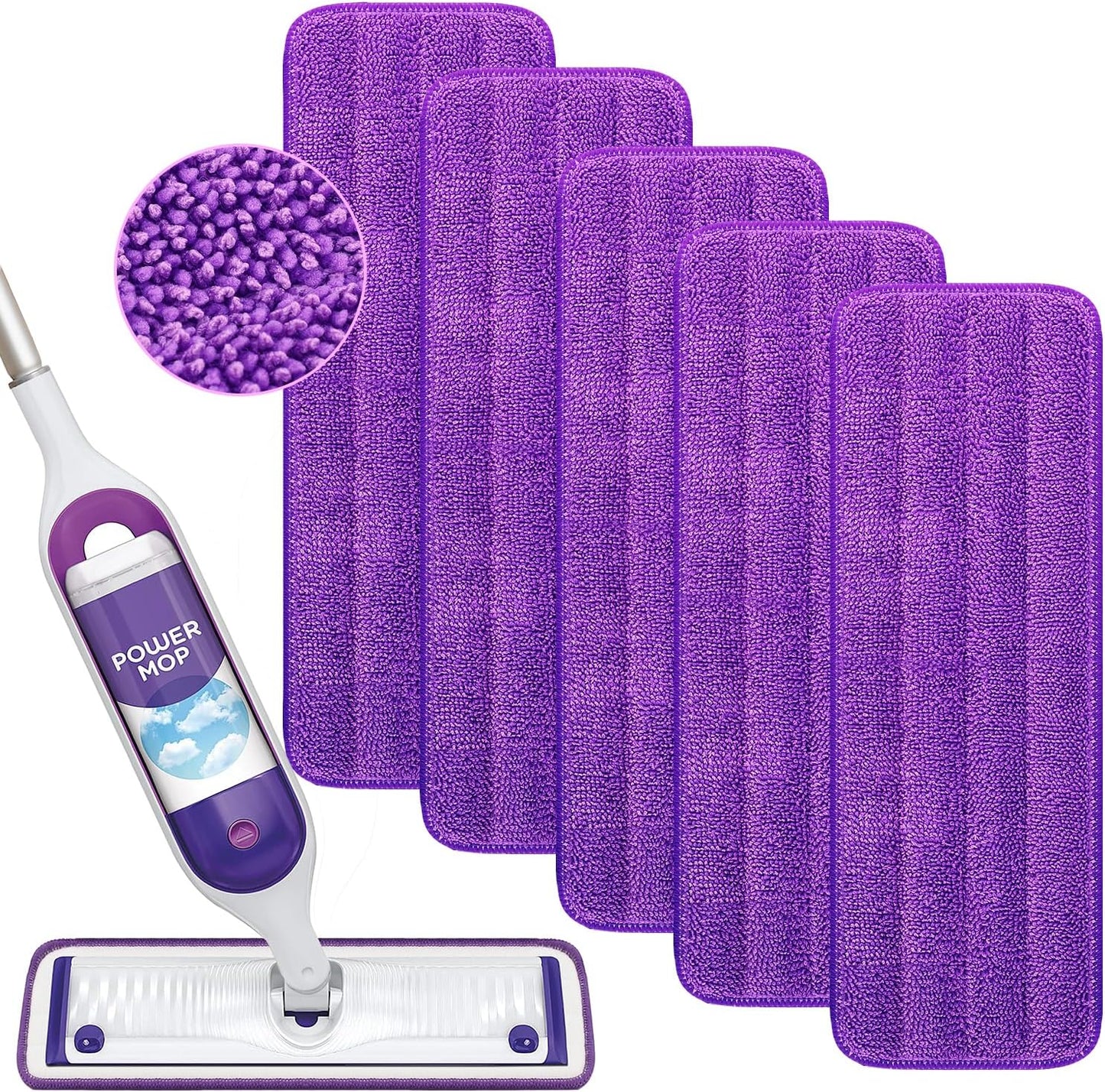 Reusable Power Mop Refills Pads Compatible with Swiffer PowerMop Mop - Microfiber Power Mop Pads Refill for 13 ''-15 '' Spray Mop- Washable Pads for Multi-Surface Floor Cleaning, 4 Pack