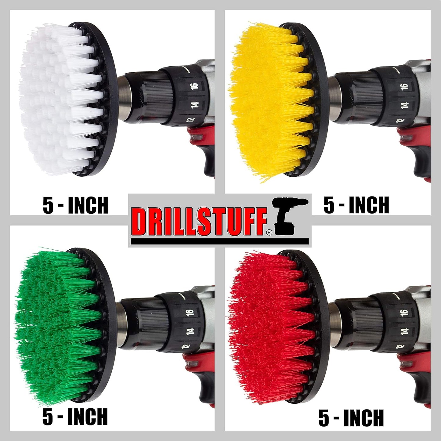 Drill Brush Attachment Power Scrubber Brush Set - 4in 4 Piece Soft, Medium and Stiff Power Scrubbing Brushes Drill Attachment – Spin Brushes for Cleaning Showers, Tubs, Bathroom, Tile, Grout, Carpet