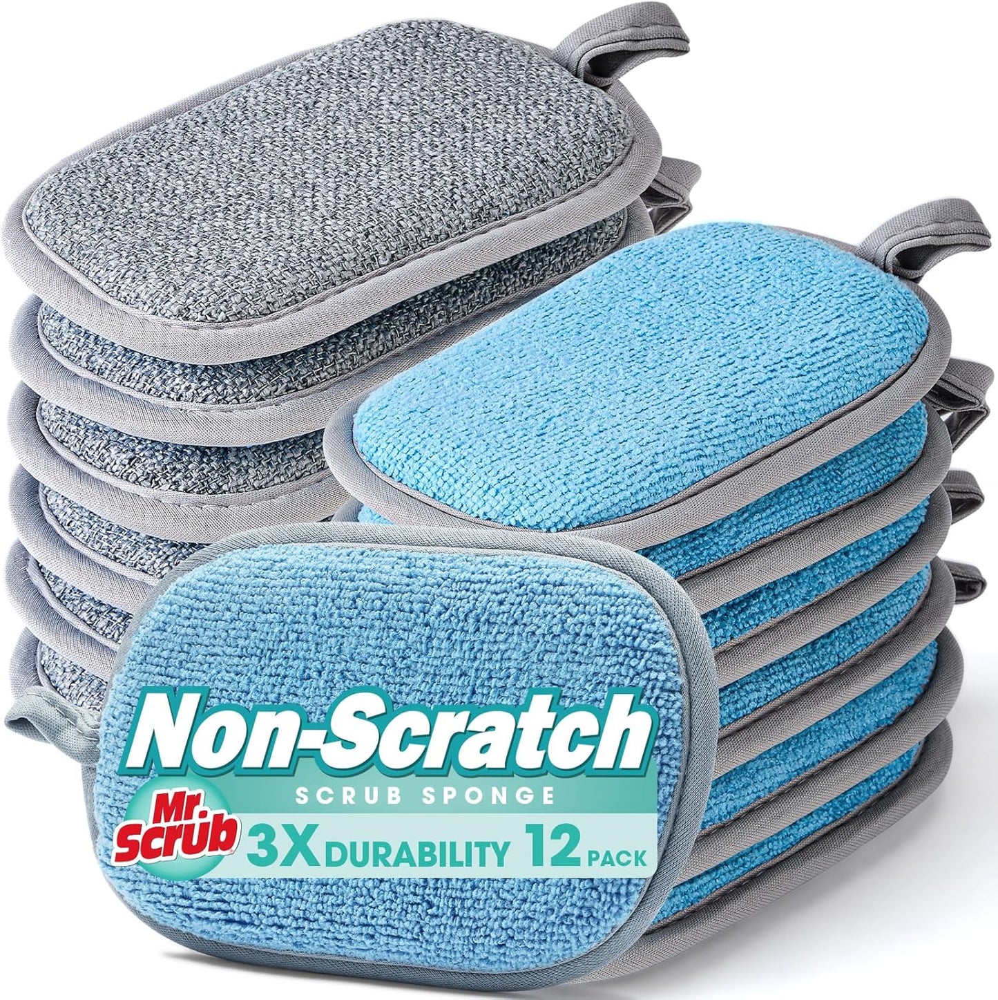 Sponges Kitchen Dish Sponge for Washing Dishes Cleaning Kitchen, All-Purpose, 6 Pack, Non Scratch, Rough Scrubbers Side for Non-Stick Cookware, Soft Microfiber Scrub Side for Dishes, Mr. Scrub