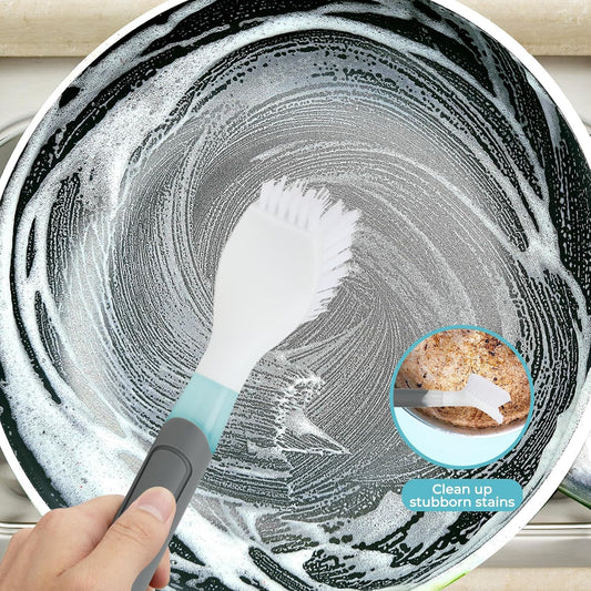 REEWII Dish Brush with soap Dispenser,4 PCS Replacement Brush Refills dishwashing Brush Set for Kitchen Utensils, Pans, Sinks, cookware