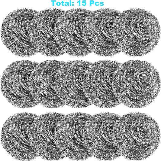 15 Pack Steel Wool Scrubber, Metal Kitchen Scrubbing Sponges, Dishwashing Scouring Pads Heavy Duty, Premium Stainless Steel Scrubbers for Cleaning Dishes Pots and Pans Bathroom Oven (Sliver) by VOPTON