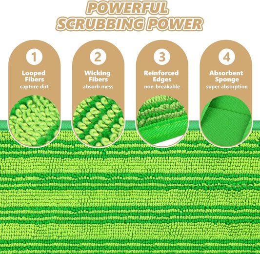 Reusable Mop Pads Compatible with Swiffer Sweeper Mops: Papclean Microfiber Wet Pads Refill Dry Sweeping Cloths Washable Dust Floor Cleaner for Wood Floor Cleaning - 3 Pcs Green