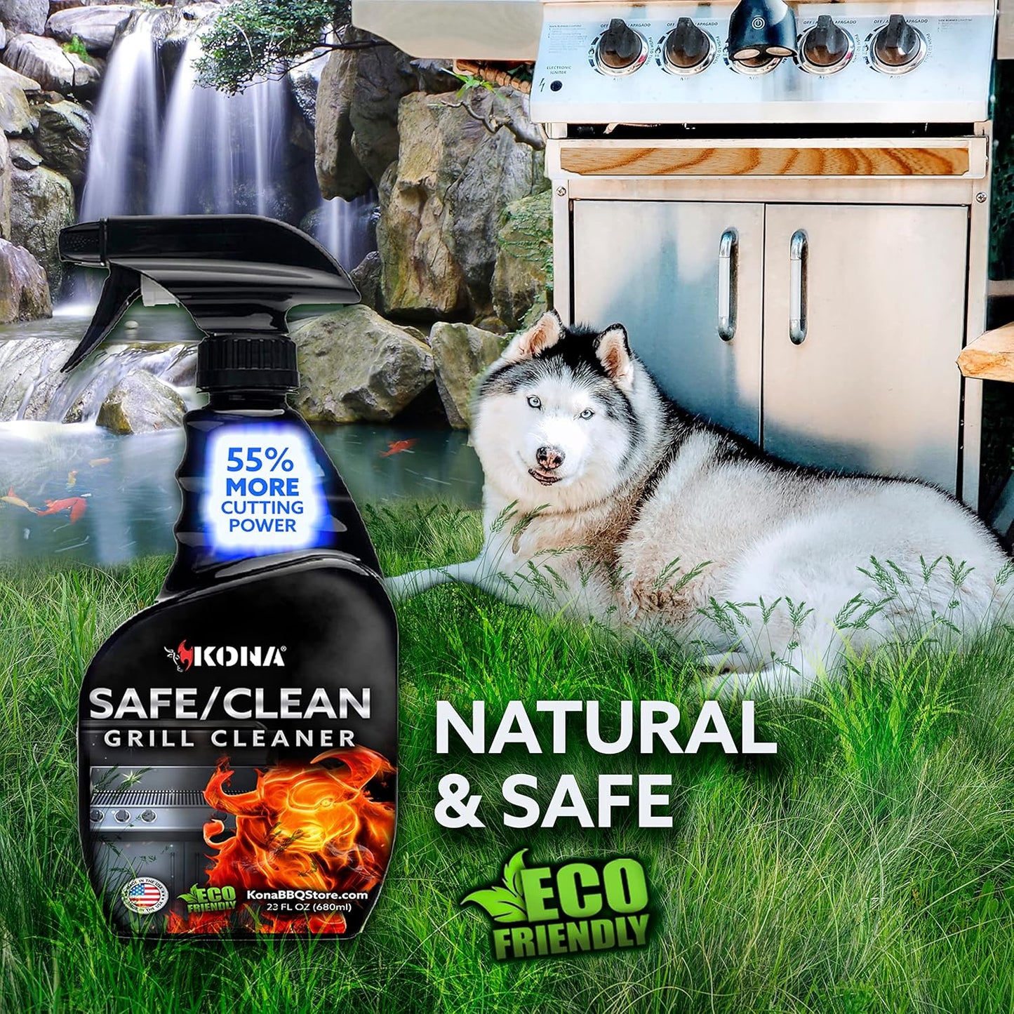 Kona Professional Grade Grill Cleaner for Outdoor BBQ – Heavy Duty, Non-Toxic, Fume-Free Kitchen Degreaser Spray, Eco-Friendly BBQ Degreaser – 23oz