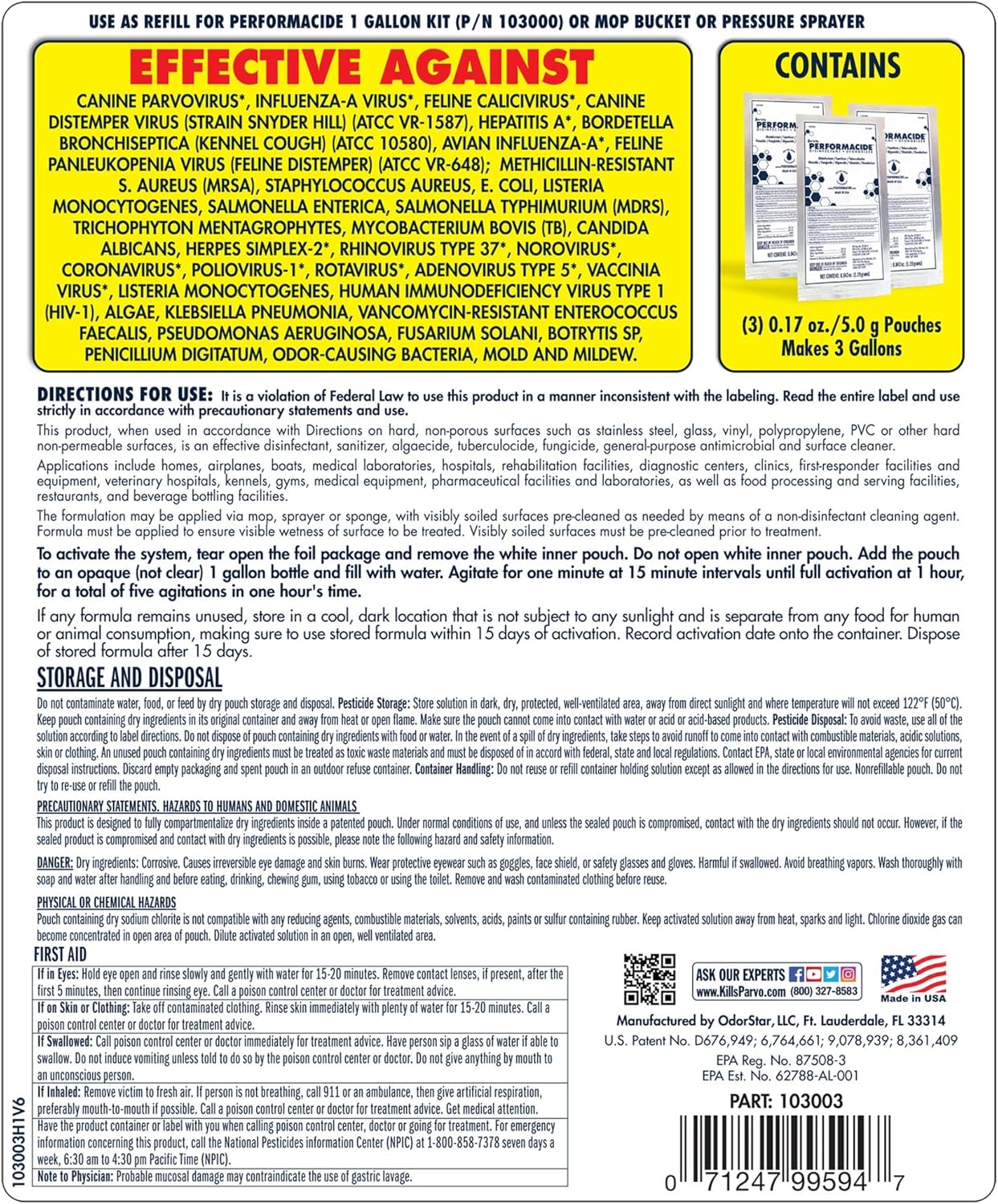 PERFORMACIDE No-Rinse Disinfectant / Deodorizer for Pet Surfaces | Kills Parvovirus, Ringworm, Feline Calicivirus, Avian Influenza (Bird Flu) Eco Friendly, Naturally Dissipates, Refillable, 32 OZ Kit