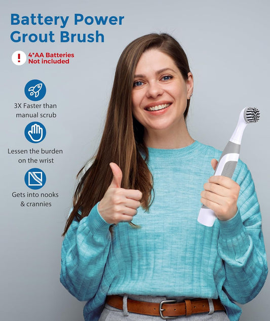 Rechargeable Electric Grout Brush with Built-in Battery, Upgraded KH6A Stainless Steel Wire Power Brush & IPX7 Waterproof, Cordless Cleaning Brush & 5 Replacement Heads for Grout, Crevice
