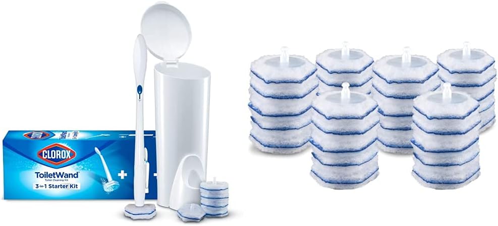 Clorox ToiletWand Disposable Toilet Cleaning System (ToiletWand, Storage Caddy and 6 Refill Heads) and ToiletWand Disinfectin