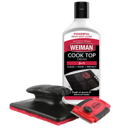 Weiman Glass & Ceramic Cooktop, Stove Top & Oven Cleaner Kit – Kitchen Cleaner Cream, 3 Scrubbing Pads & Scraper for Burnt-On
