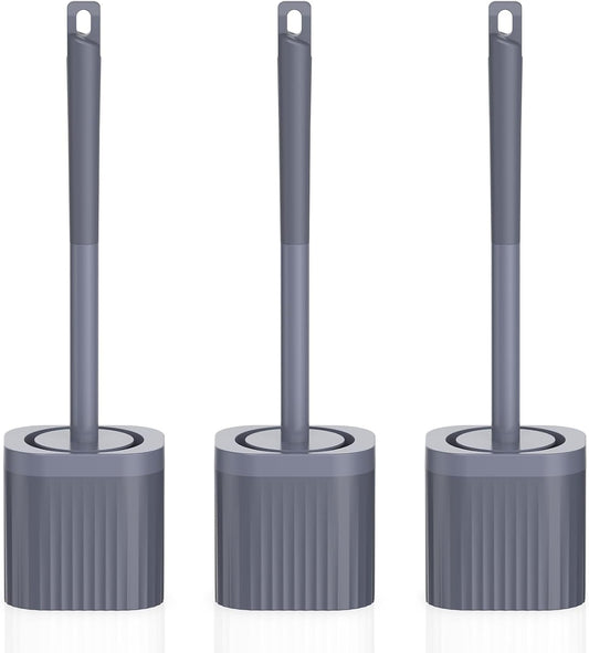 Toilet Brush, 3 Pack Compact Toilet Bowl Brush and Holder Set with Nylon Bristles Toilet Cleaner Brush Hidden Toilet Scrubber
