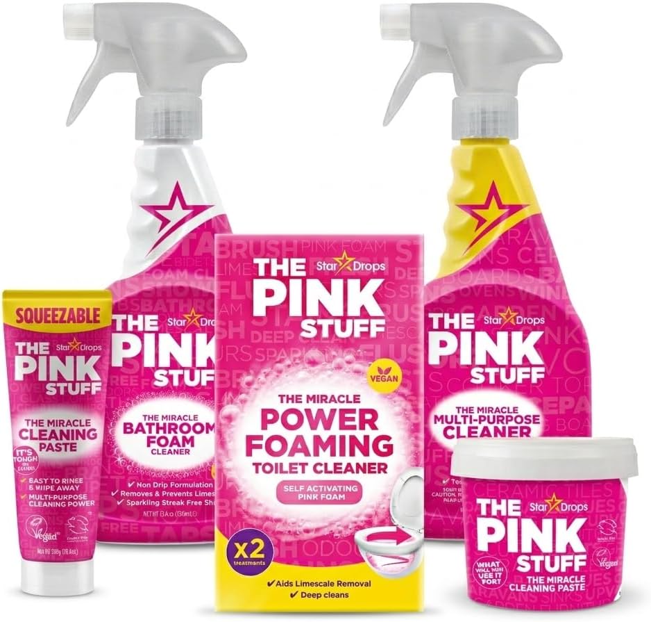 The Pink Stuff Cleaning Bundle Kit, Squeezable Cleaning Paste, Cleaning Paste, Toilet Foaming Powder, Multi Purpose Spray, Ba