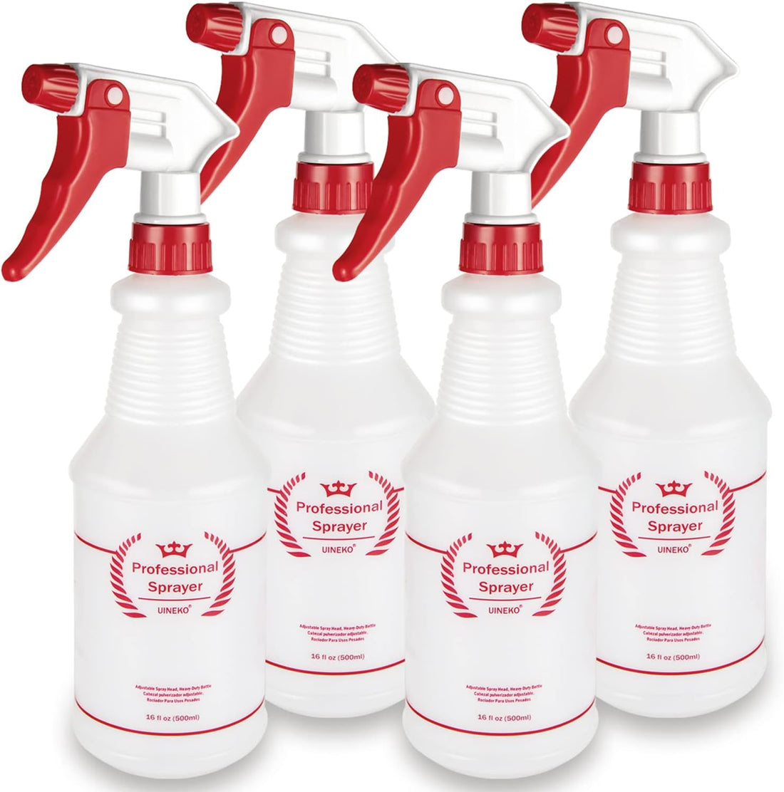 Uineko Plastic Spray Bottle (4 Pack, 24 Oz, All-Purpose) Heavy Duty Spraying Bottles Leak Proof Mist Empty Water Bottle for C