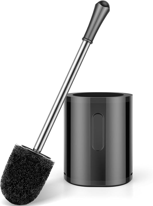 AONEZ Compact Toilet Brush & Holder, Stainless Steel Handle, Space Saving for Storage, Deep Cleaning, Drip-Proof, Easy to Ass