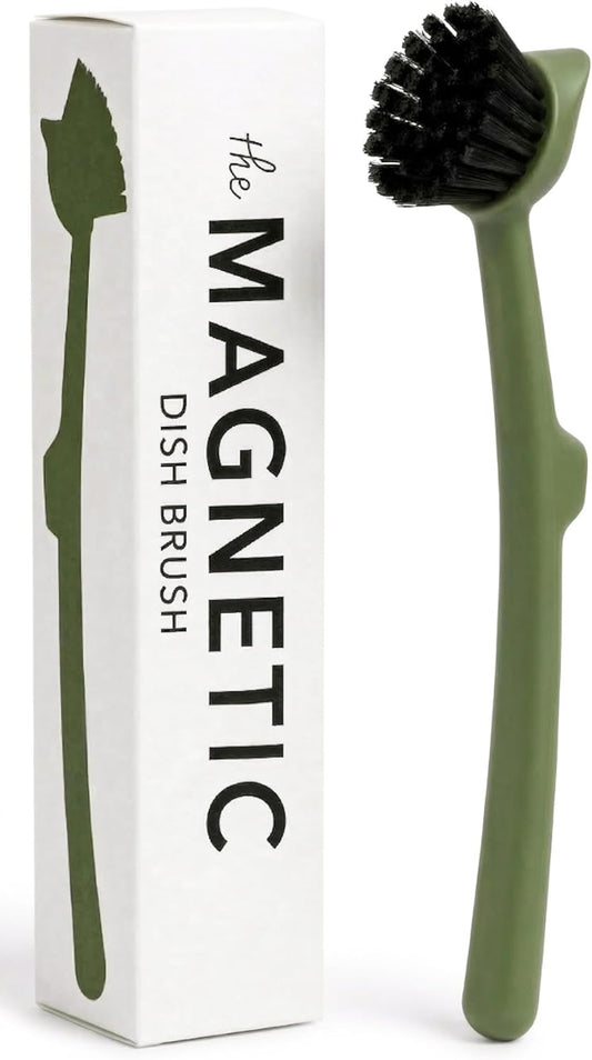 Earth & Mango Magnetic Dish Brush & Scraper, Snaps to Sink, Non-Scratch, Dishwasher Safe, Dish Scrubber – Onyx Black