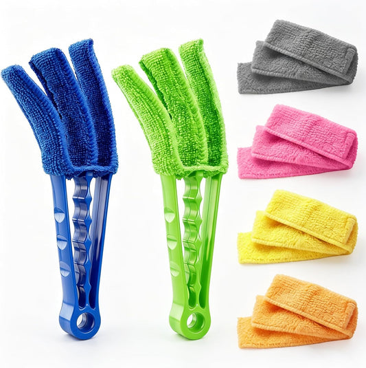 Window Blind Cleaner Duster Brush, 2 Pack with 6 Reusable Microfiber Sleeves for Venetian Blinds, Cleaning Tools for Window B