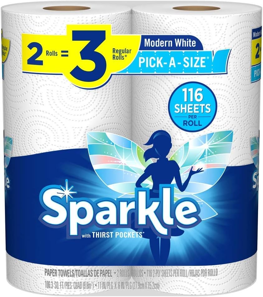 Sparkle Pick-A-Size Paper Towels, 6 Double Rolls (660 Sheets Total) - Strong 2-Ply Towels for Kitchen Cleanup and Everyday Me