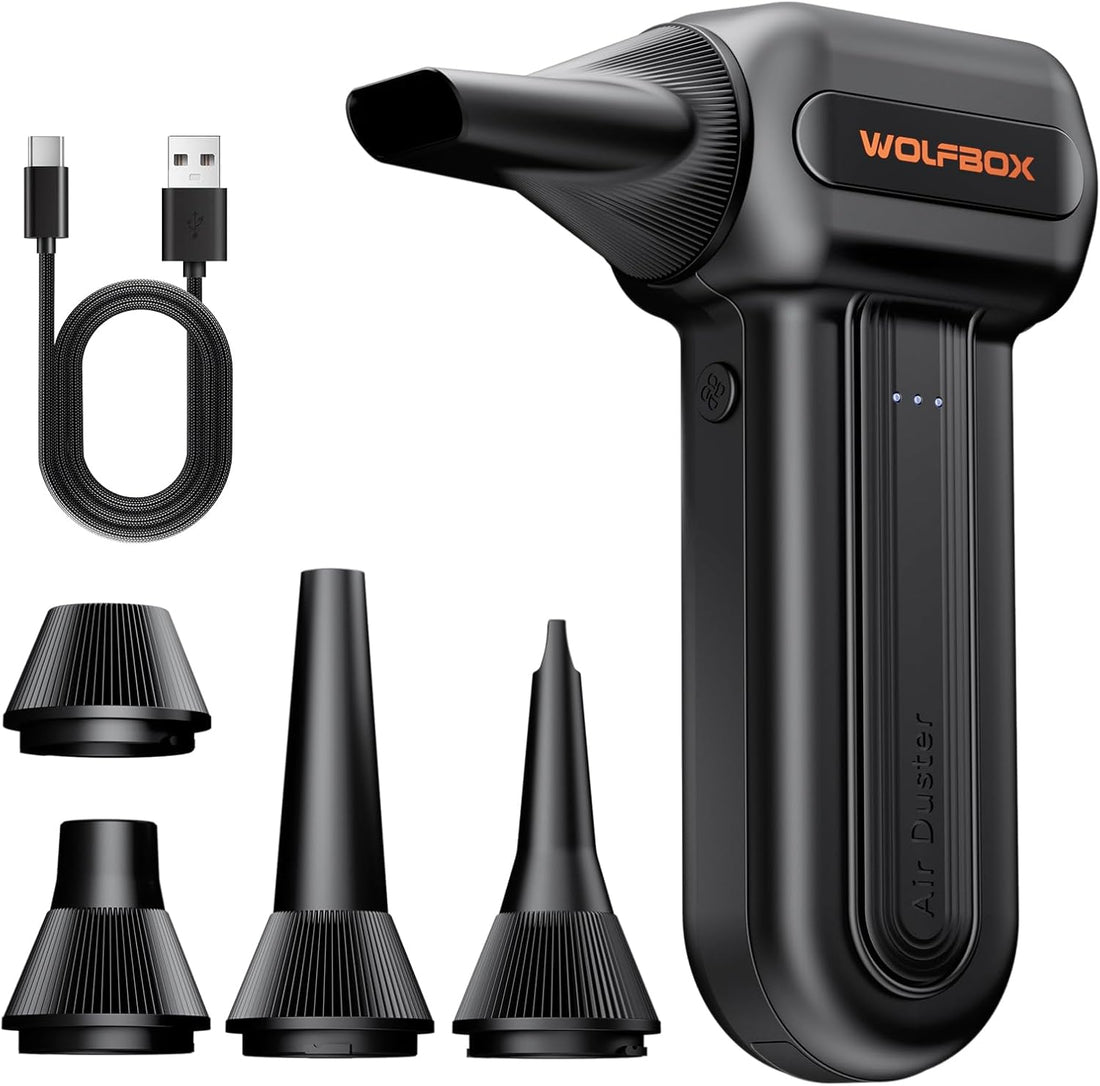 WOLFBOX MF60 Compressed Air Duster-110000RPM Super Power Electric Air Duster, 3-Speed Adjustable Rechargeable Cordless Air Bl