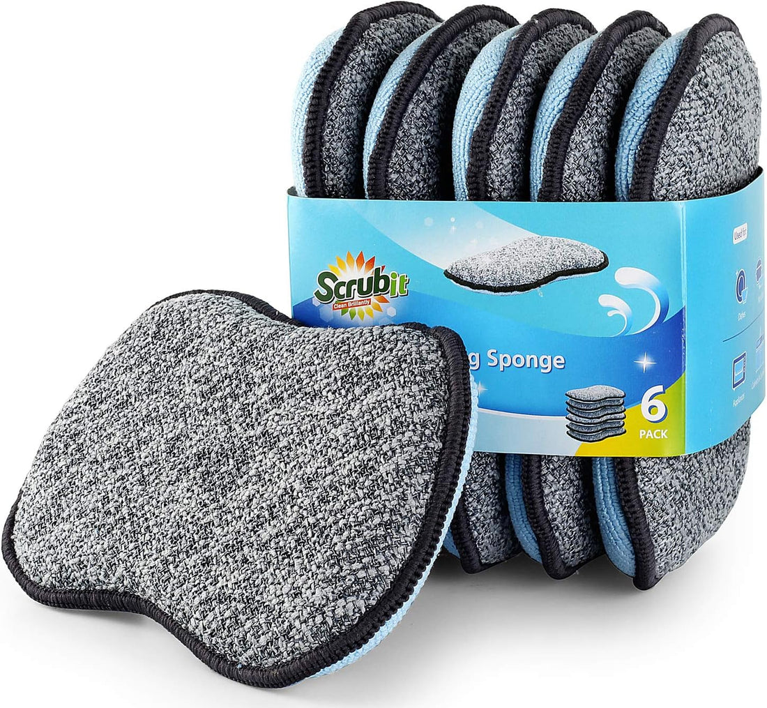 Multi-Purpose Scrub Sponges for Kitchen by Scrub- it - Non-Scratch Microfiber Sponge Along with Heavy Duty Scouring Power - E