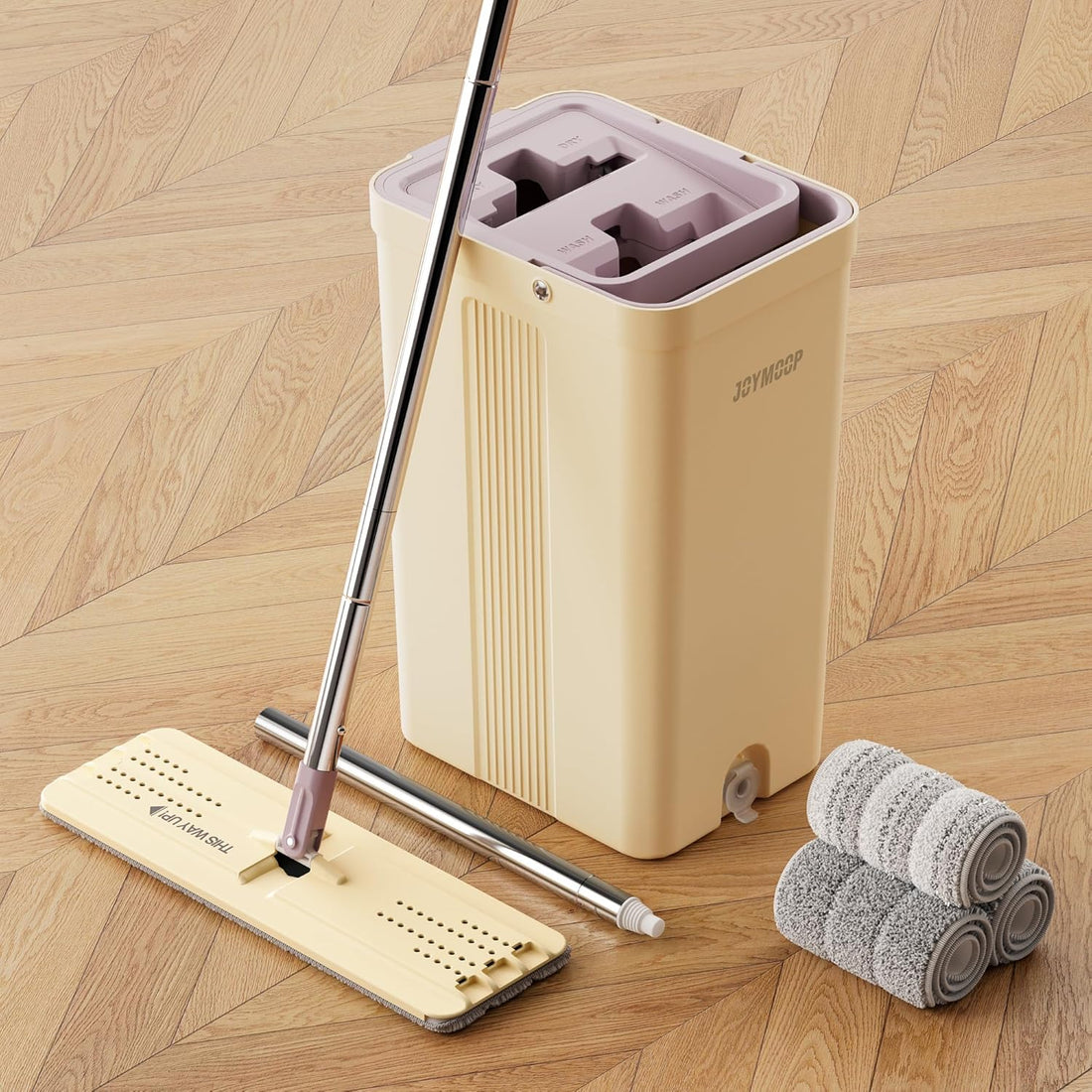 JOYMOOP Mop and Bucket Set, Flat Mops for Floor & Wall Cleaning, Commercial & Household Use, Hardwood Floor Mop with Long Han