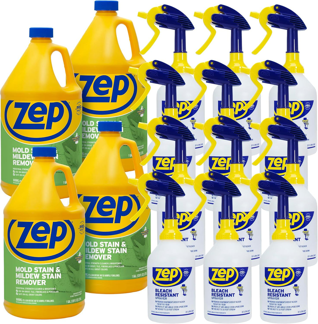 Zep Mold Stain and Mildew Stain Remover 1 Gal (Case of 4) Bleach Resistant Sprayer Bottles (Case of 12) - ZUMILDEW128 - Indus