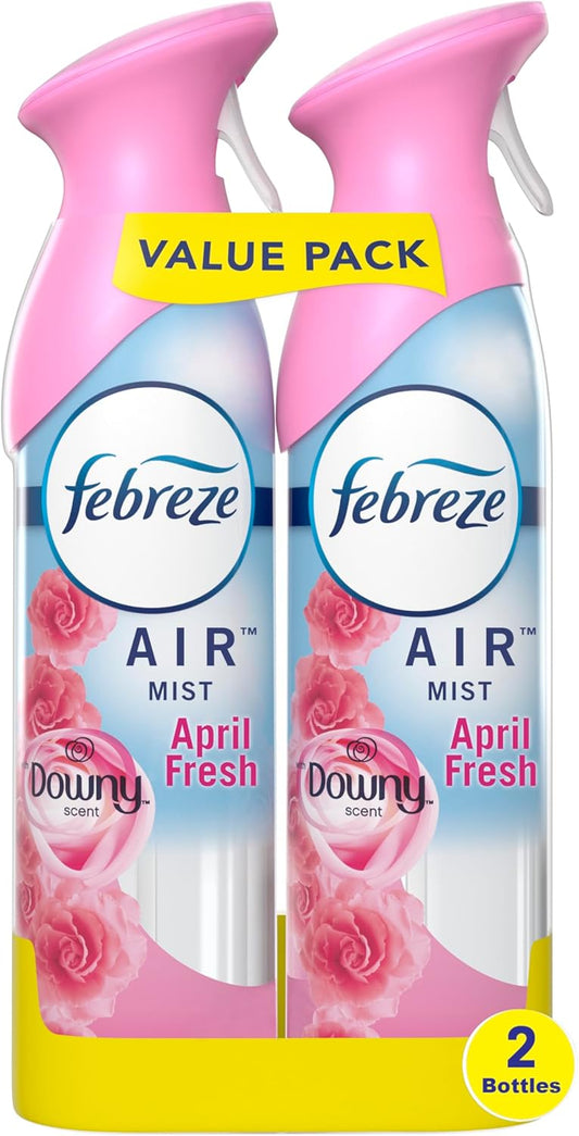 Air Mist Air Freshener Spray, Odor-Fighting Room Spray, Air Fresheners for Home and Bathroom and Kitchen, Aerosol Can, Downy April Fresh Scent, 8.8oz (Pack of 2)