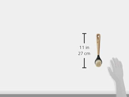 Lodge 10 Inch Scrub Brush - Wood Handle for Comfortable Grip - Skillet Scrubber with Tough Nylon Bristles - Black