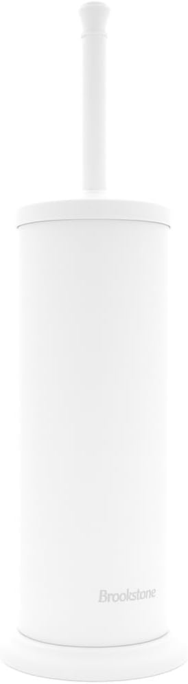 BROOKSTONE Toilet Brush and Holder Set for Bathroom with Splash Guard for Deep Cleaning, Compact and Space Saving Stylish Toilet Bowl Cleaners, Chrome