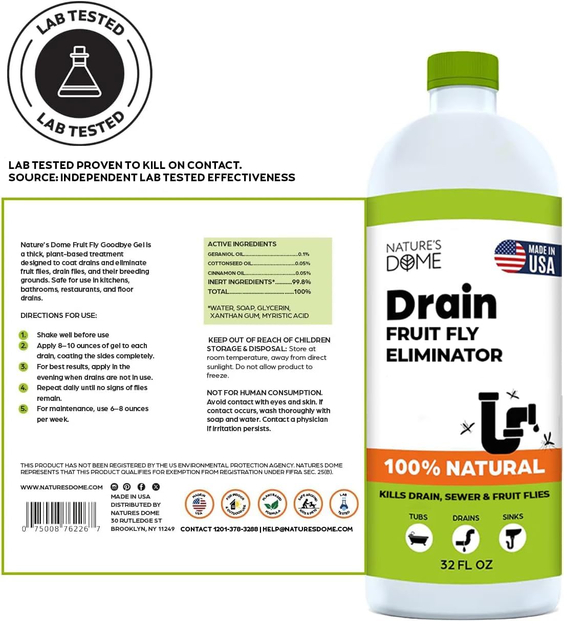 Drain Fly Killer Gel – 1 Gallon – Kills & Prevents Drain Flies, Fruit Flies & Sewer Flies – Natural Plant-Based Treatment for Sinks, Pipes & Drains – Safe for Septic Systems