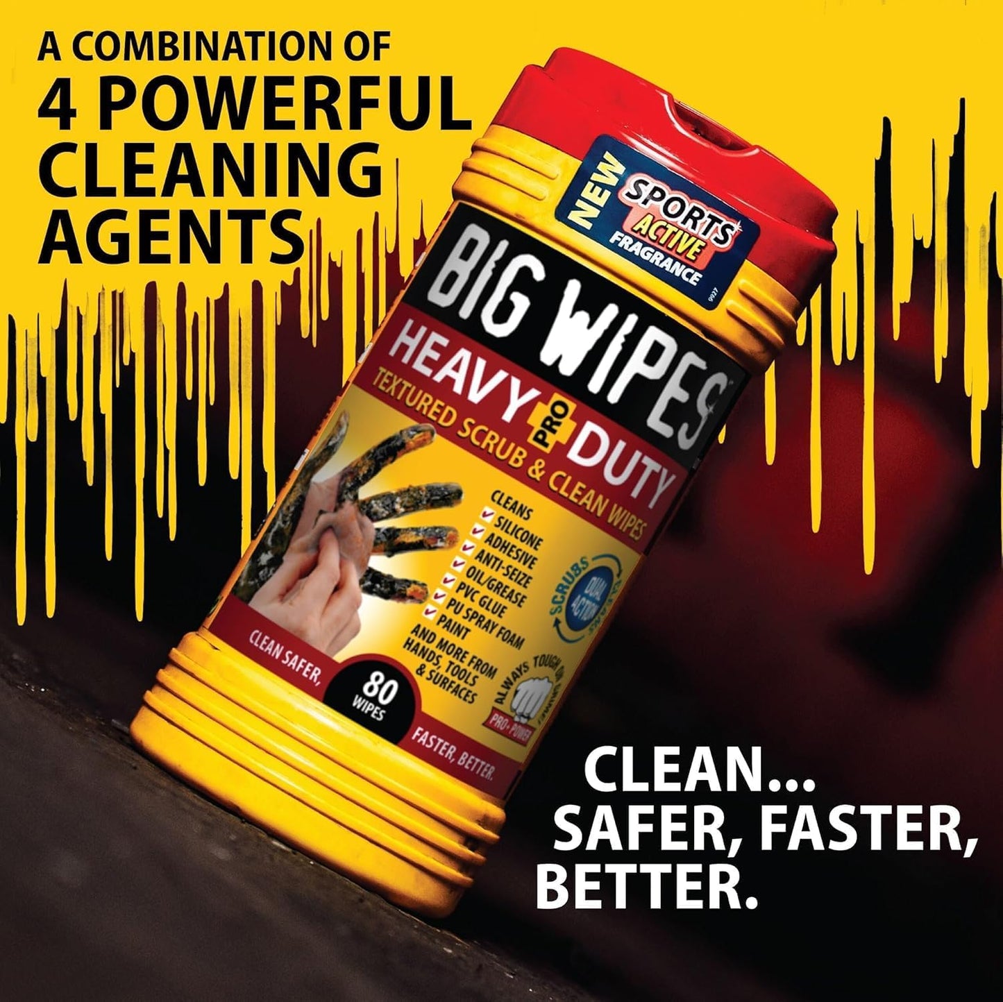 Heavy Duty Industrial Hand Cleaning Wipes, Textured Scrubbing Degreaser Wipes for Mechanics and Tool Cleaner – 80 Count Canister (8 Pack)