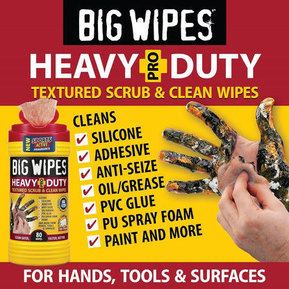 Heavy Duty Industrial Hand Cleaning Wipes, Textured Scrubbing Degreaser Wipes for Mechanics and Tool Cleaner – 80 Count Canister (8 Pack)