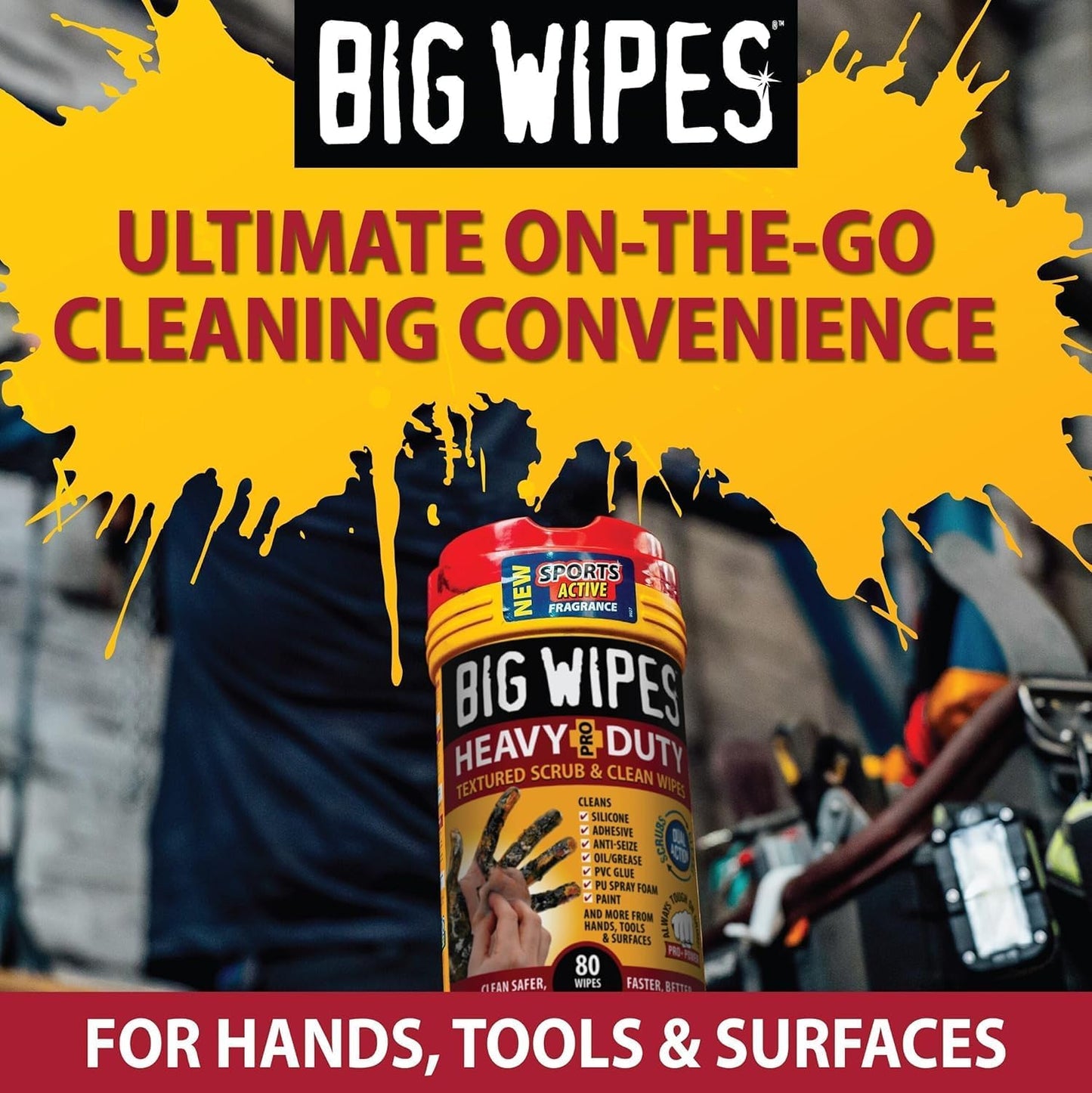Heavy Duty Industrial Hand Cleaning Wipes, Textured Scrubbing Degreaser Wipes for Mechanics and Tool Cleaner – 80 Count Canister (8 Pack)