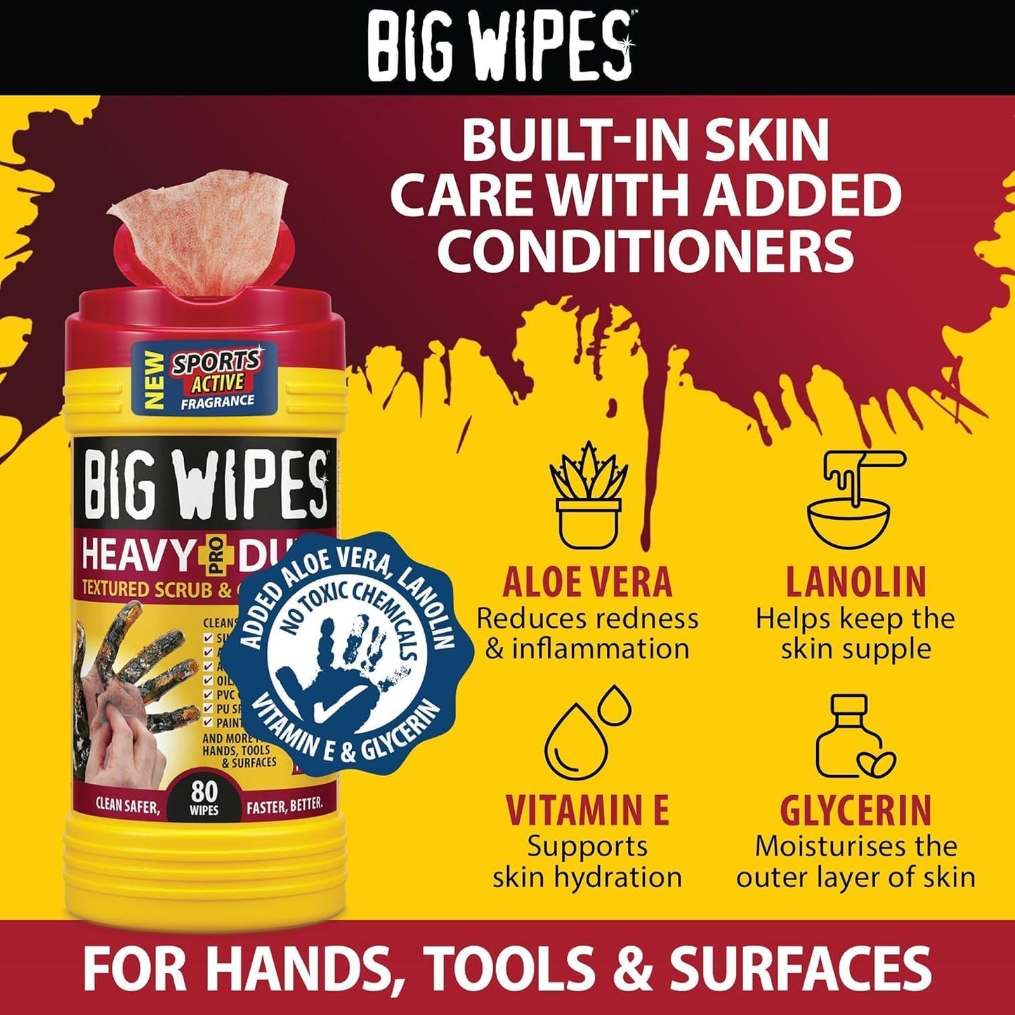 Heavy Duty Industrial Hand Cleaning Wipes, Textured Scrubbing Degreaser Wipes for Mechanics and Tool Cleaner – 80 Count Canister (8 Pack)