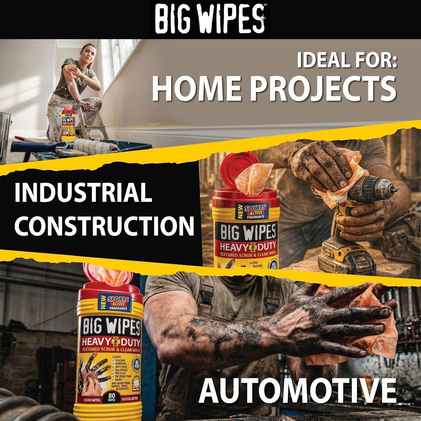 Heavy Duty Industrial Hand Cleaning Wipes, Textured Scrubbing Degreaser Wipes for Mechanics and Tool Cleaner – 80 Count Canister (8 Pack)
