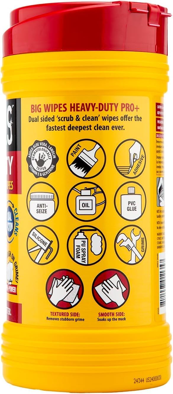 Heavy Duty Industrial Hand Cleaning Wipes, Textured Scrubbing Degreaser Wipes for Mechanics and Tool Cleaner – 80 Count Canister (8 Pack)